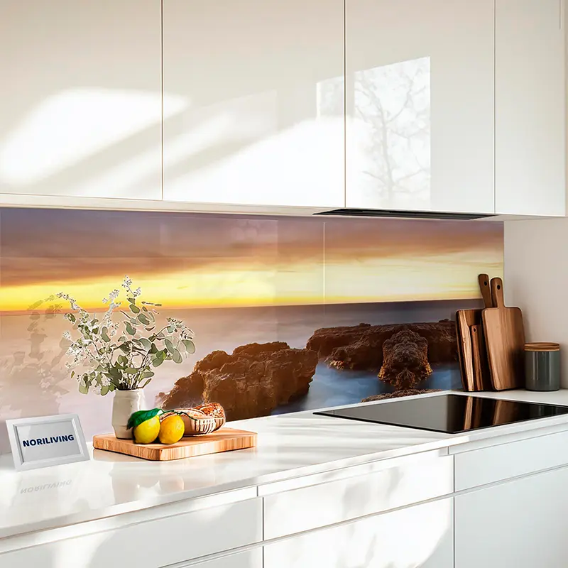 Küchenrückwand Echtglasoptik Profiline schöner Blick aufs Meer 470