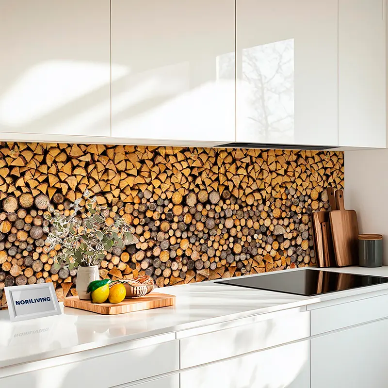 Küchenrückwand Echtglasoptik Profiline Brennholzstapel bereit für den Winter 239