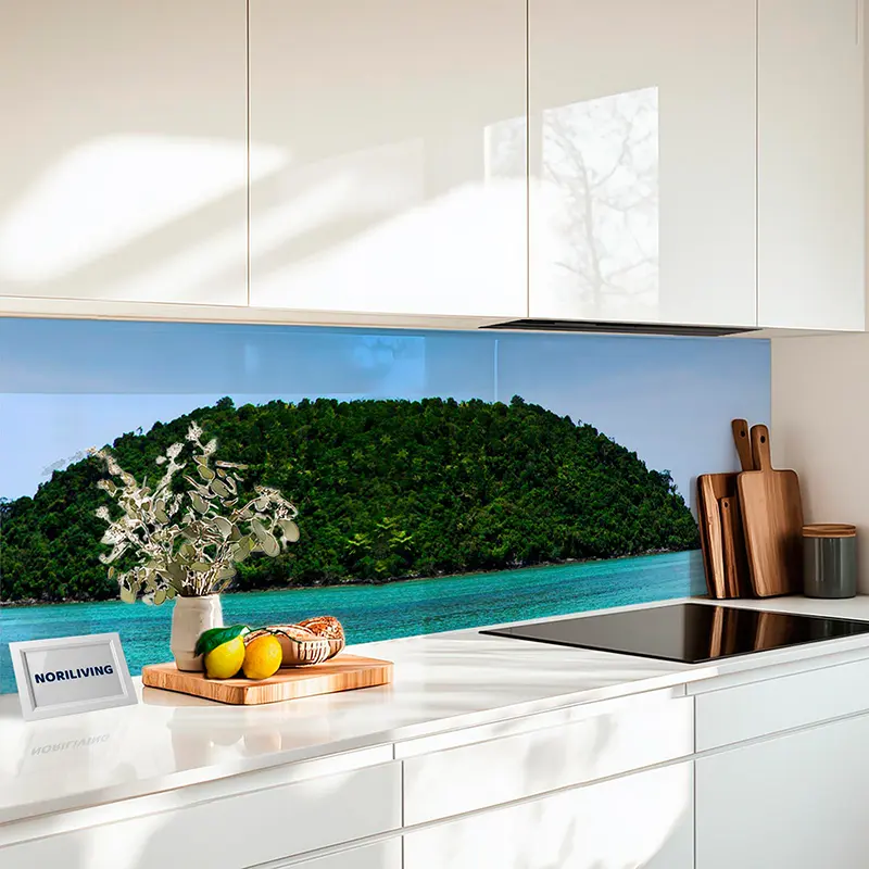 Küchenrückwand Echtglasoptik Profiline grüne Felsen am Meer 314