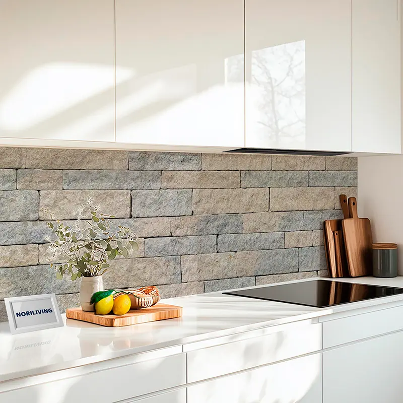 Küchenrückwand Echtglasoptik Profiline Steinwand beige - blau 430