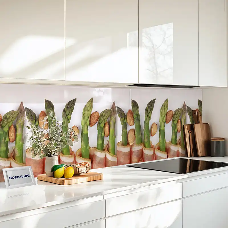 Küchenrückwand Echtglasoptik Profiline grüner Spargel mit Schinken 143