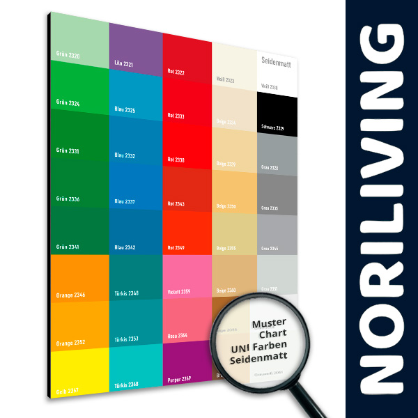 Farbmuster-Chart mit verschiedenen UNI Farben in Seidenmatt, angeboten von Noriliving