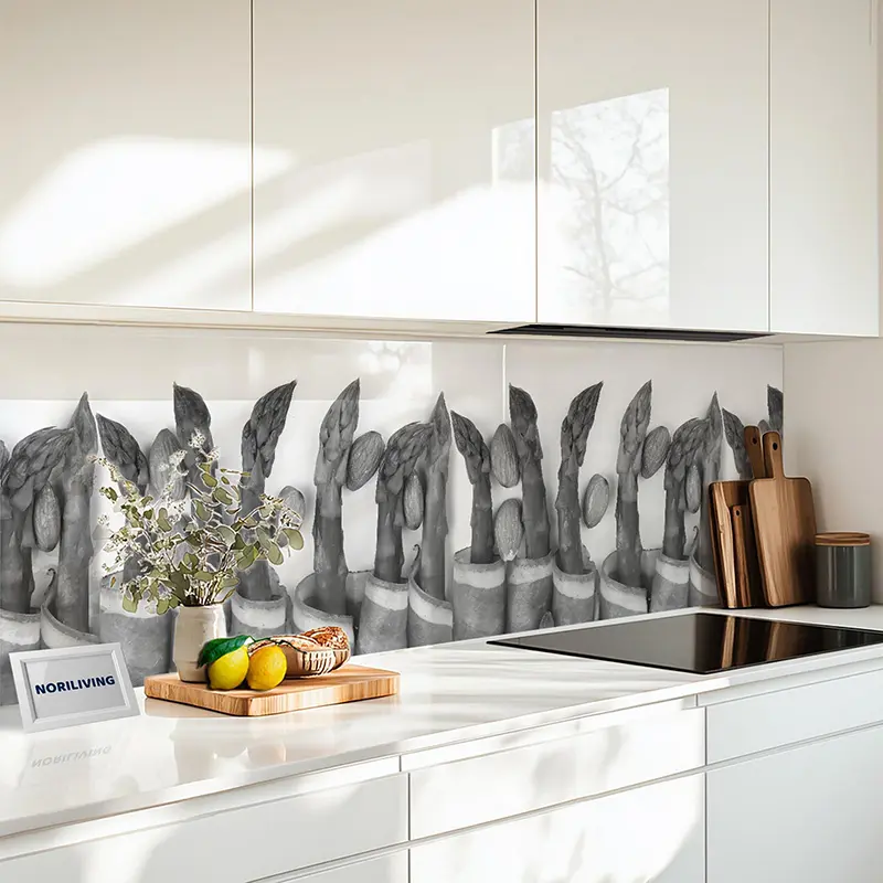 Küchenrückwand Echtglasoptik Profiline grüner Spargel mit Schinken 143 schwarz-weiß